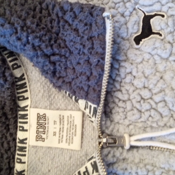 Pink Victoria's Secret Light Sherpa Quarter Zip Pullover Women's Sweatshirt, XS - Picture 2 of 3